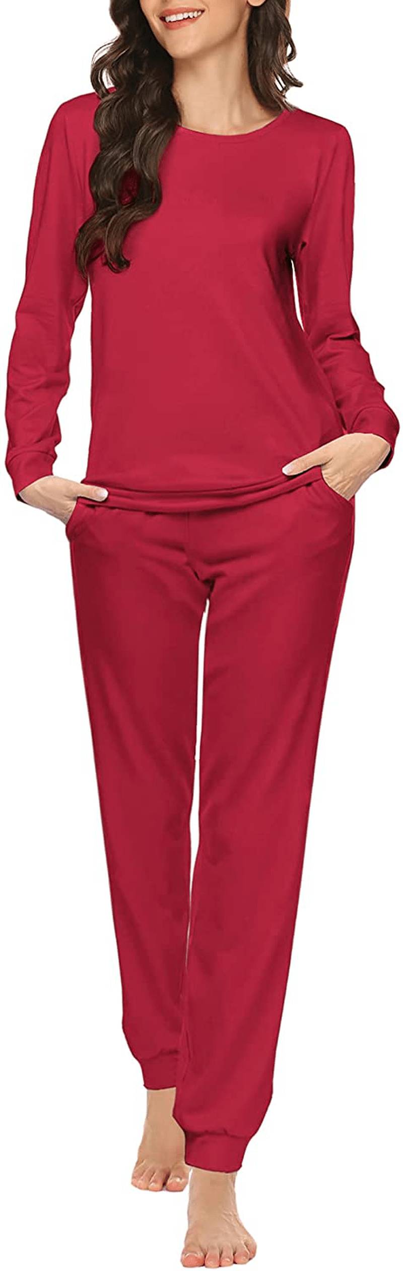 Ekouaer Womens Pajama Set Long Sleeve Sleepwear Star Print Nightwear Soft Pjs Lounge Sets with Pockets Apparel & Accessories > Clothing > Sleepwear & Loungewear > Pajamas Ekouaer Z-wine Red Small
