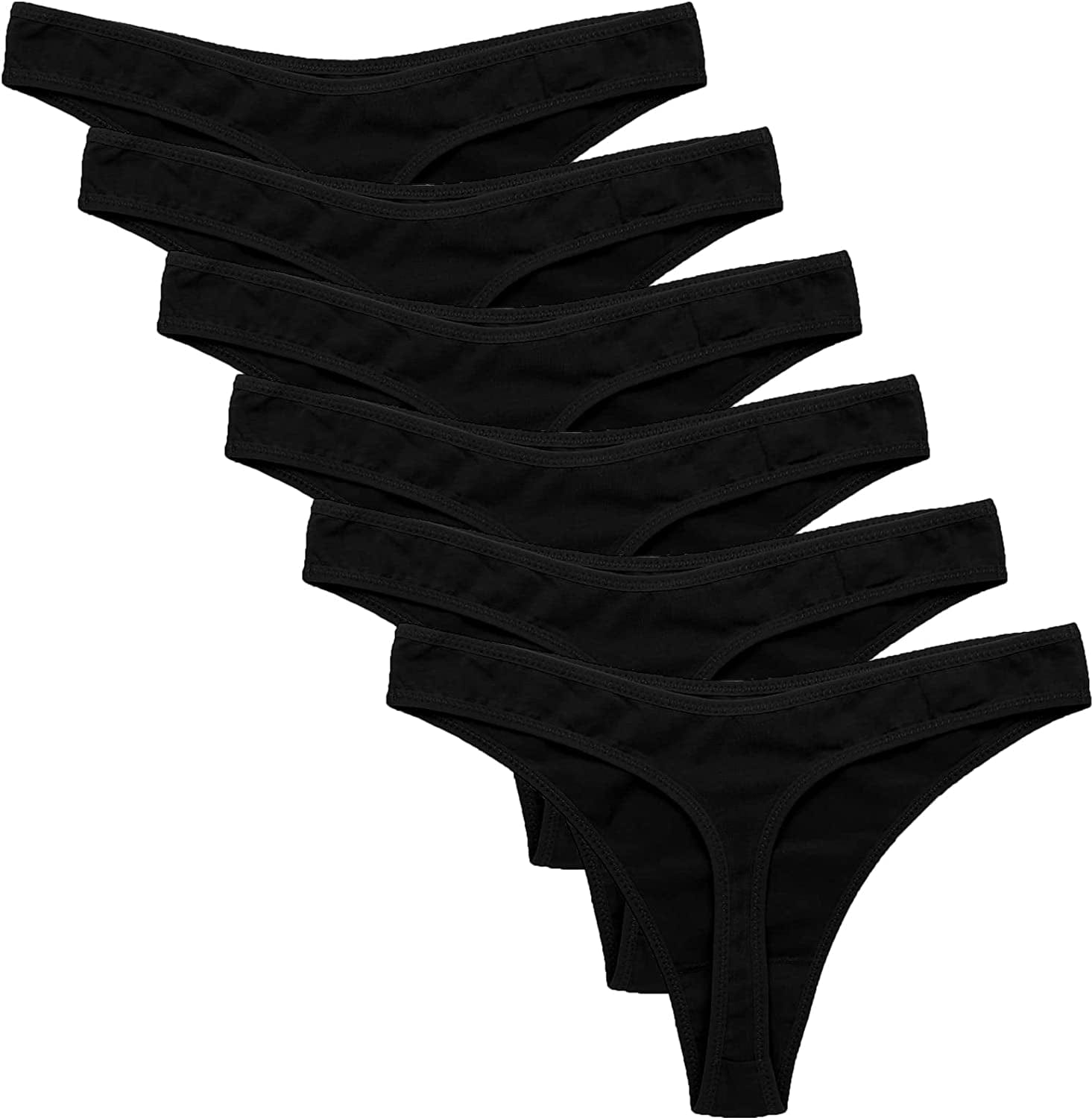 Ekouaer Womens Thongs Invisible Panties No Show Seamless Low Waist Breathable G-String Cotton Thongs 6 Pack Black-6 Pack / X-Large