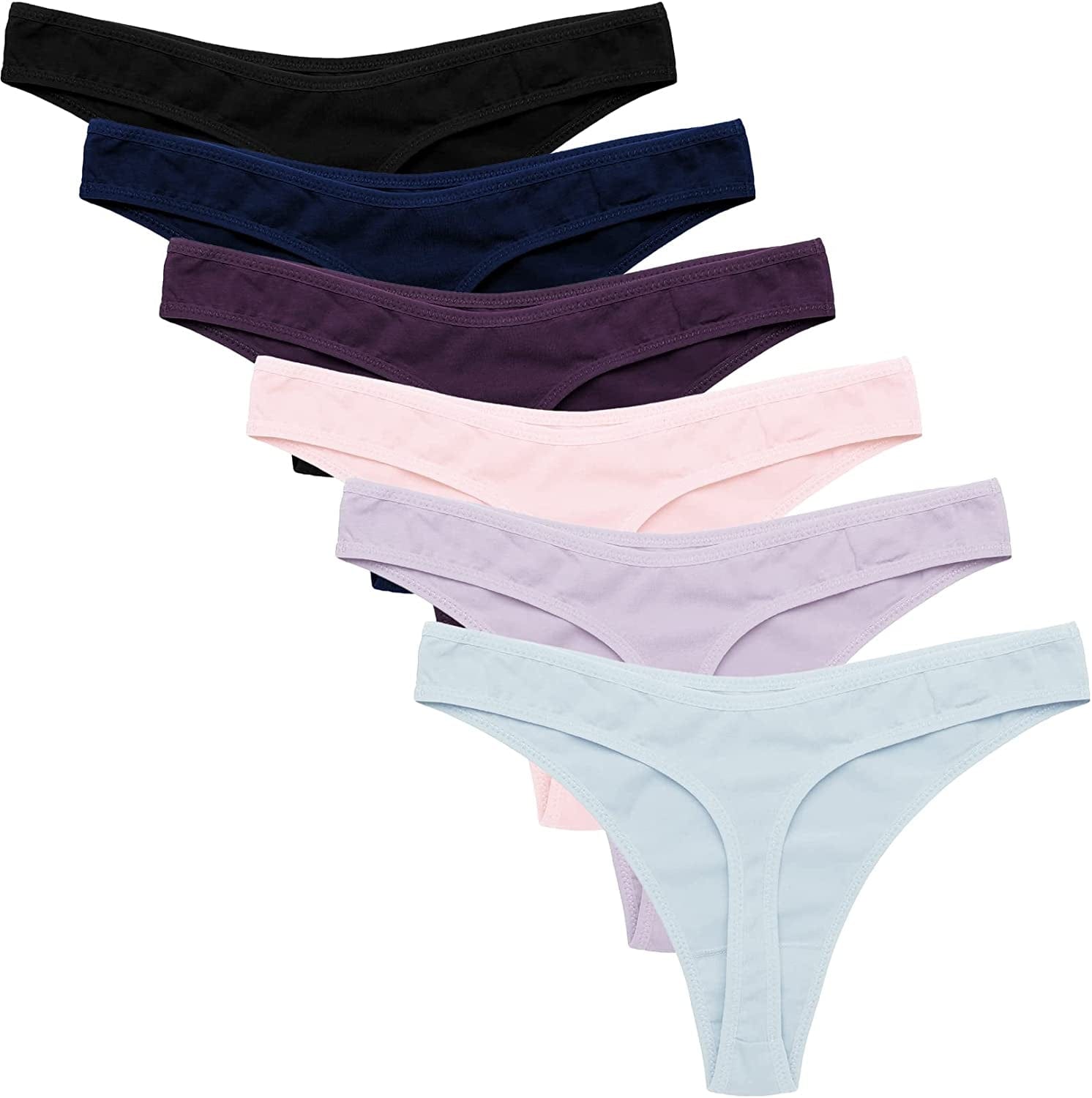 Ekouaer Womens Thongs Invisible Panties No Show Seamless Low Waist Breathable G-String Cotton Thongs 6 Pack Multicolored 9 - 6 Pack / Large