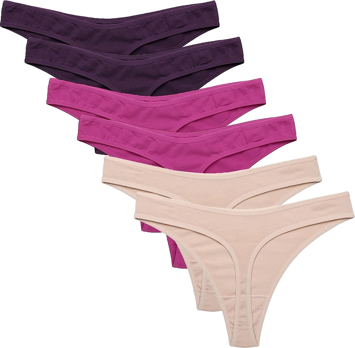 Ekouaer Womens Thongs Invisible Panties No Show Seamless Low Waist Breathable G-String Cotton Thongs 6 Pack Multicolored 3- 6 Pack / Medium