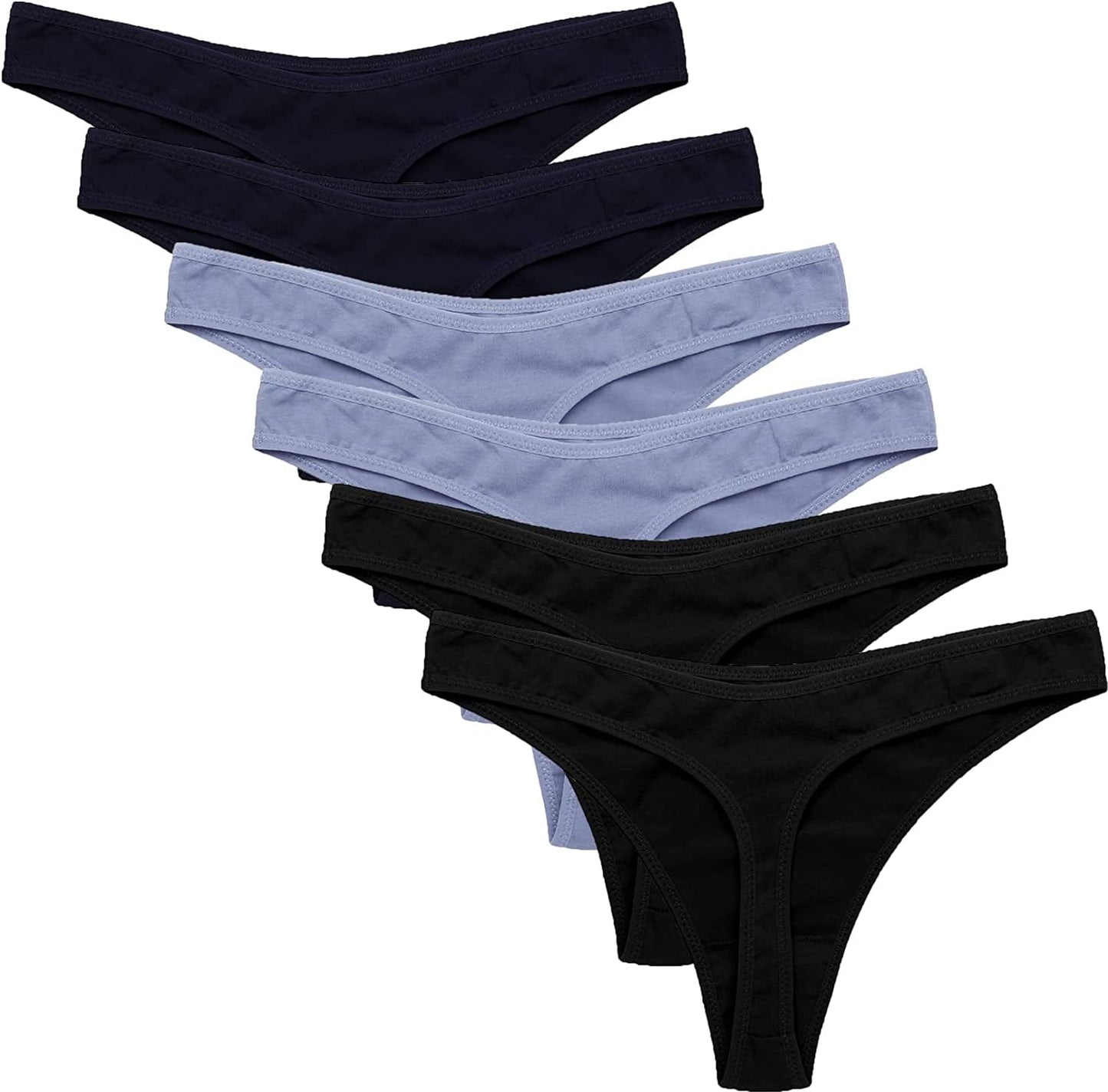 Ekouaer Womens Thongs Invisible Panties No Show Seamless Low Waist Breathable G-String Cotton Thongs 6 Pack Multicolored 2 - 6 Pack / Large