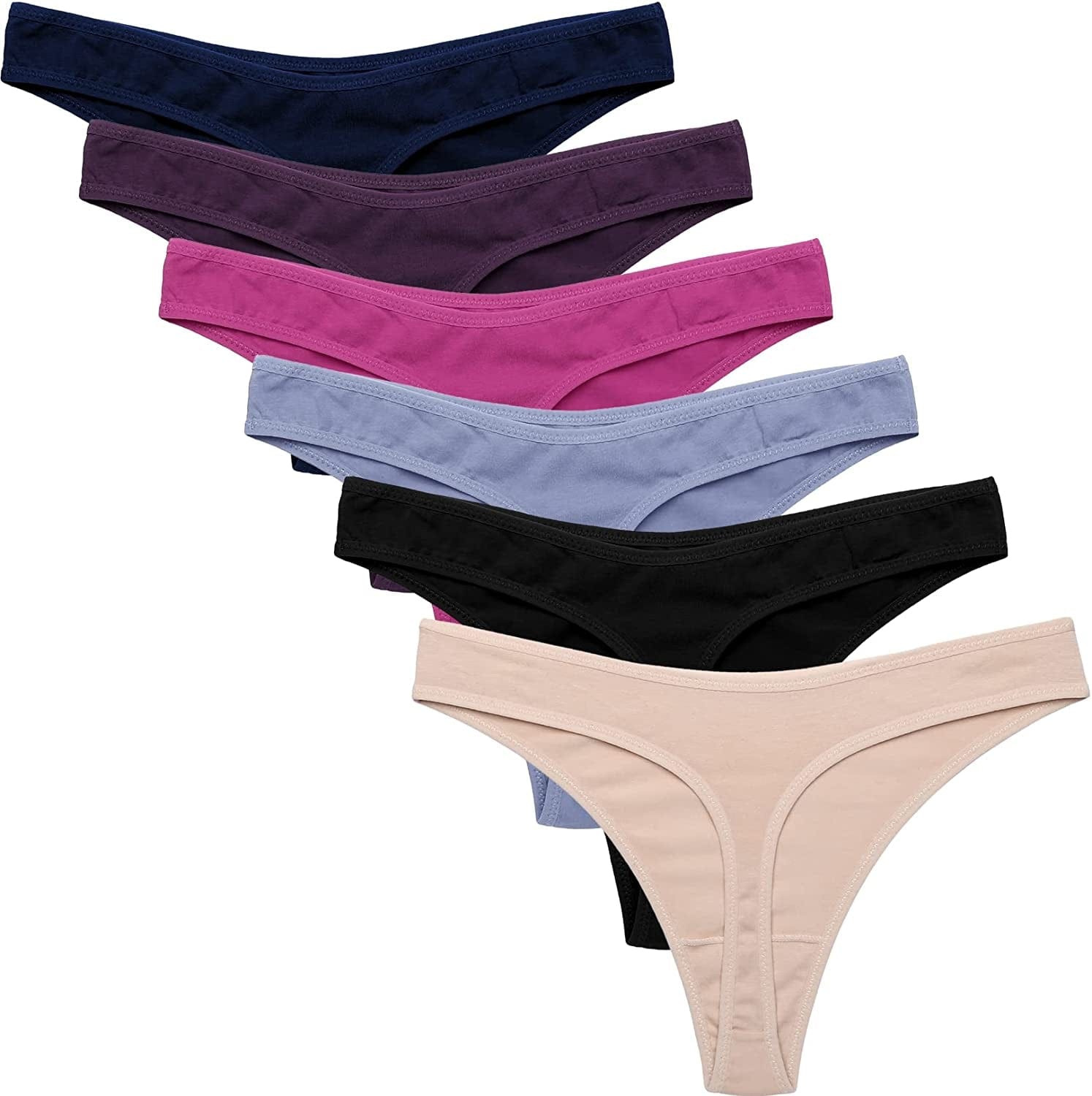 Ekouaer Womens Thongs Invisible Panties No Show Seamless Low Waist Breathable G-String Cotton Thongs 6 Pack Multicolored 1 - 6 Pack / Medium