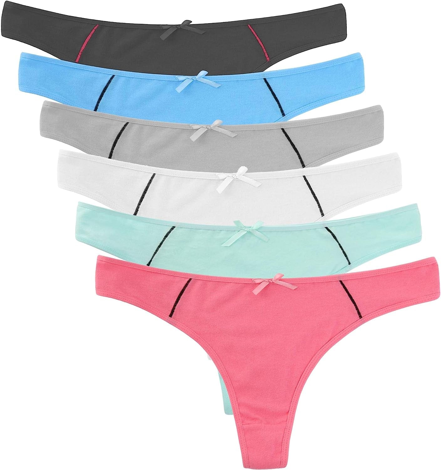 ELACUCOS 6 Pack Women'S Thongs Cotton Breathable Panties Bikini Underwear Style 2 (6 Colors) / Medium