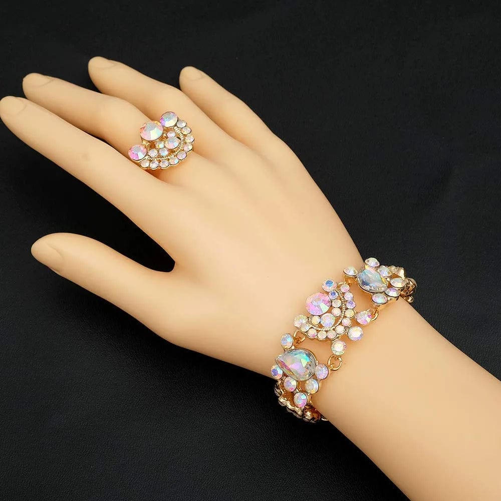 Elegant Crystal Necklace Earrings Bracelet Ring Bridal Wedding Party Costume Jewelry Sets for Brides Women
