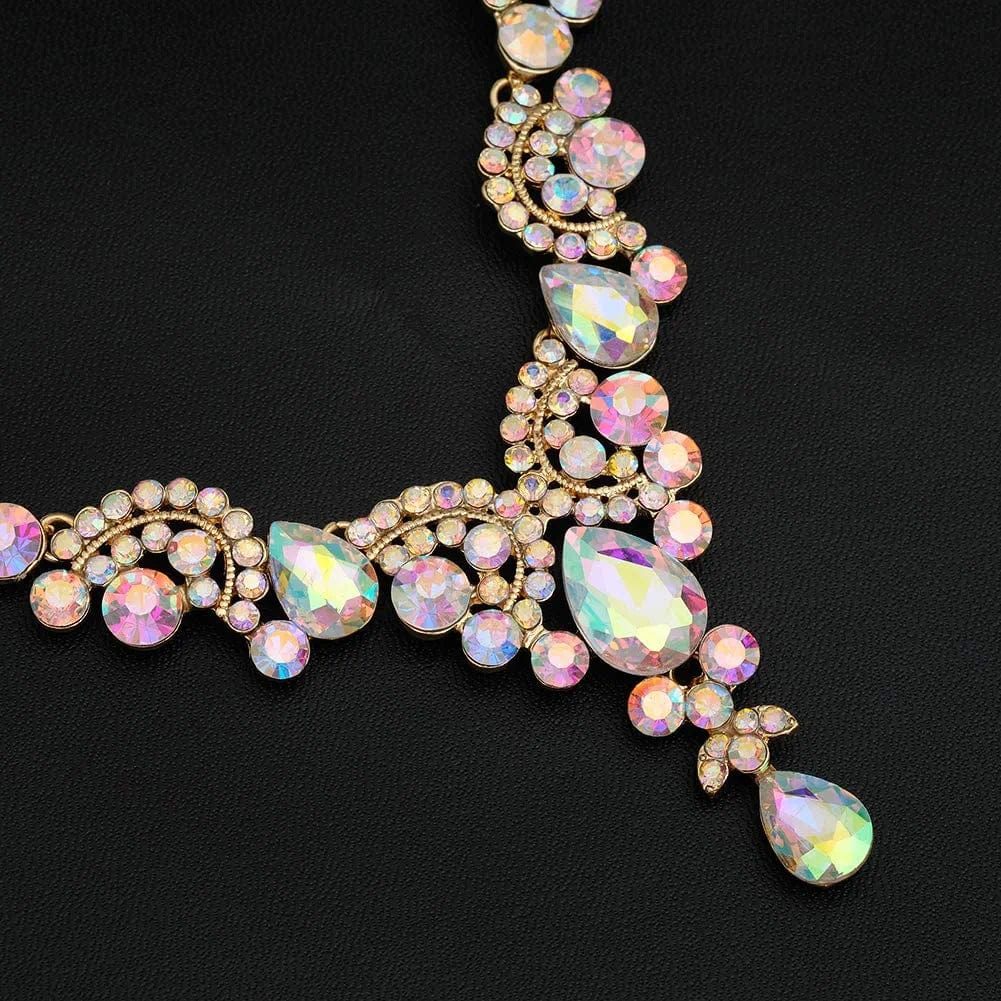 Elegant Crystal Necklace Earrings Bracelet Ring Bridal Wedding Party Costume Jewelry Sets for Brides Women