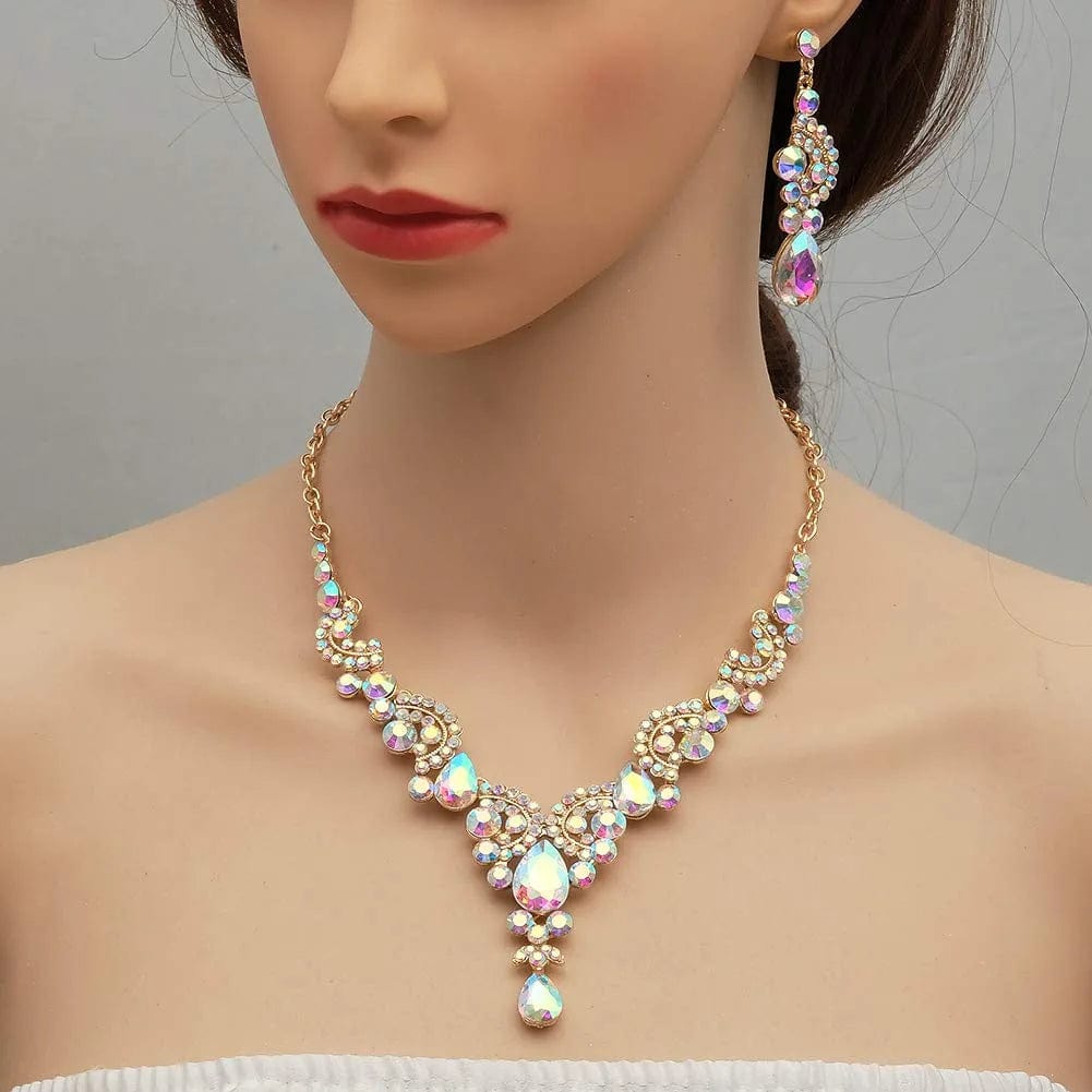 Elegant Crystal Necklace Earrings Bracelet Ring Bridal Wedding Party Costume Jewelry Sets for Brides Women