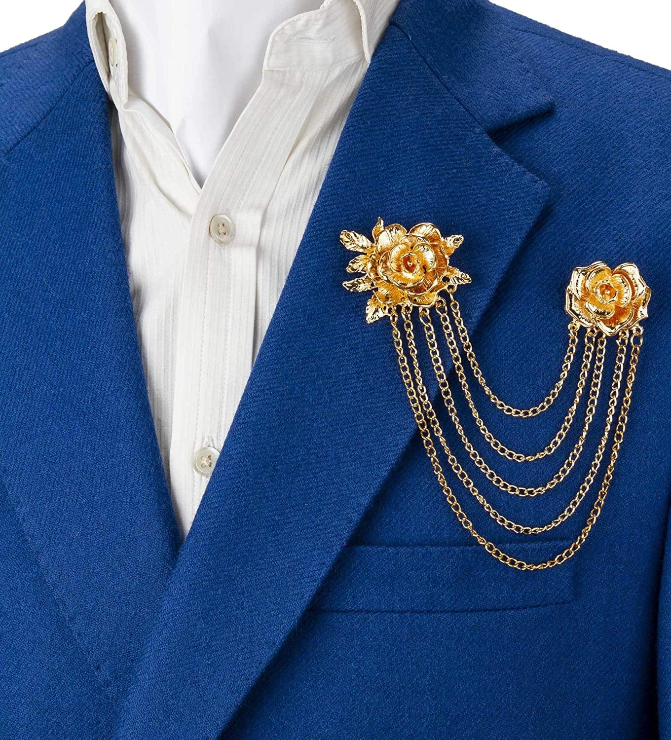 Elegant Gold Rose with Hanging Chains Formal Executive Brooch / Lapel Pin