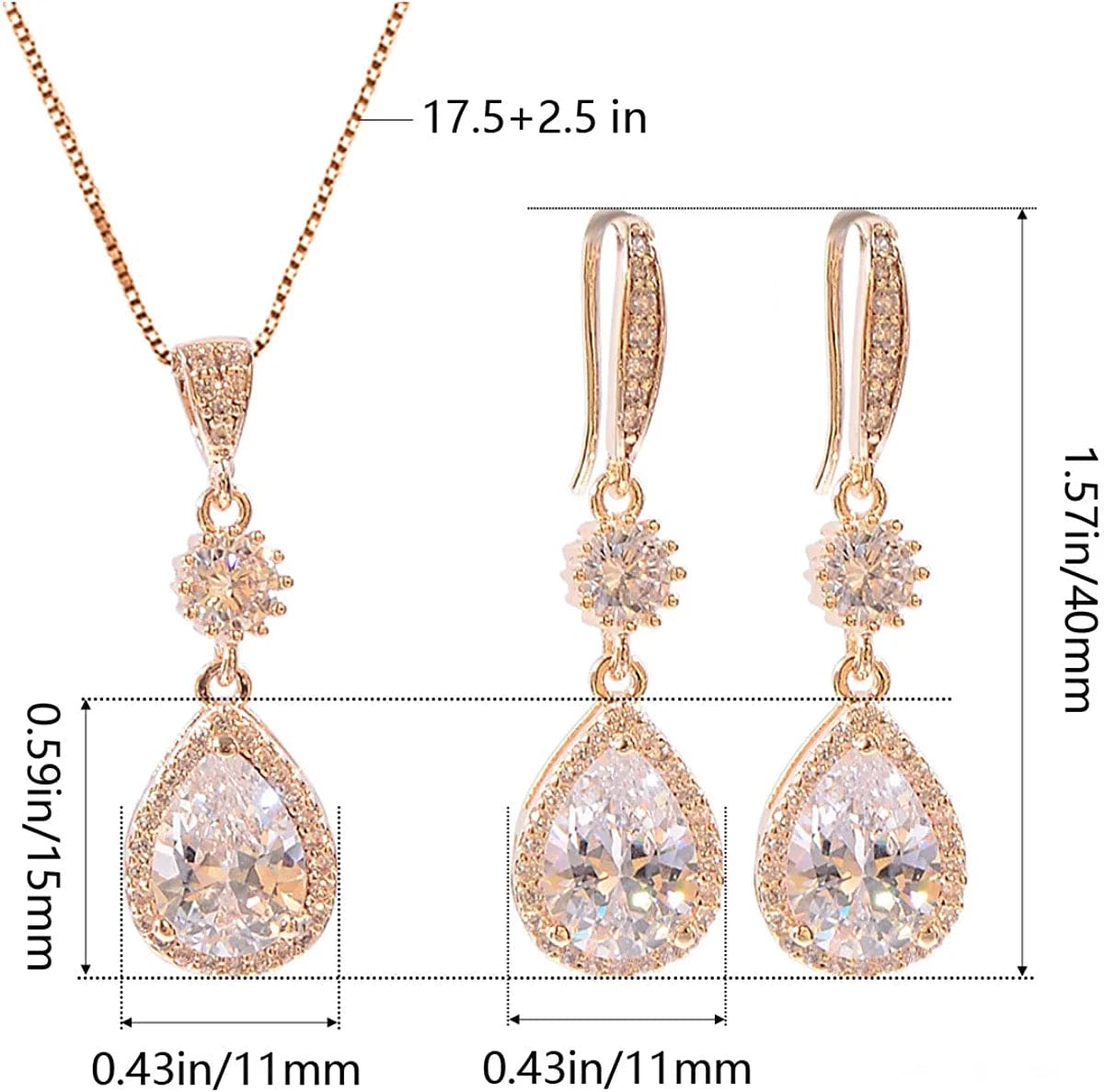 Elegant Jewelry Set for Women - Silver Teardrop Clear Cubic Zirconia Crystal Rhinestone Drop Earrings and Necklace Bridal Jewelry Sets Best Gift for Bridesmaids
