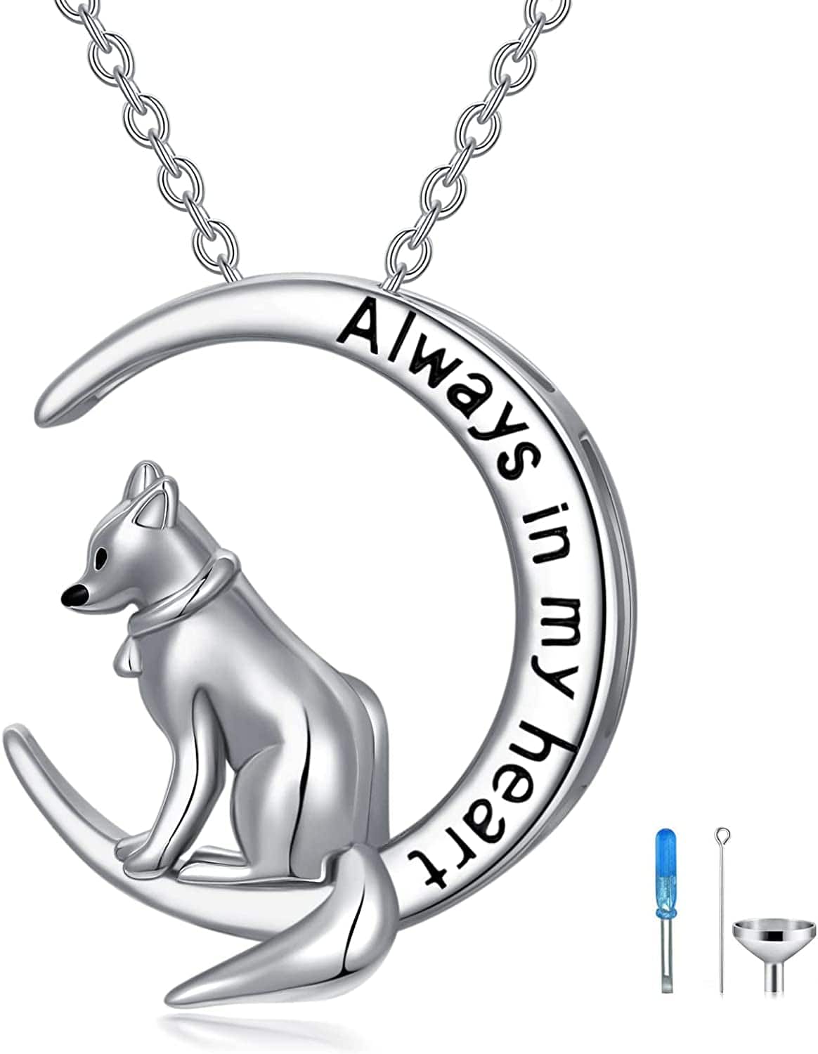 Elephant/Dog/Cat Moon Cremation Urn Necklace for Human Pet Ashes 925 Sterling Silver Keepsake Memorial Locket Holder Jewelry Gift for Women Dog