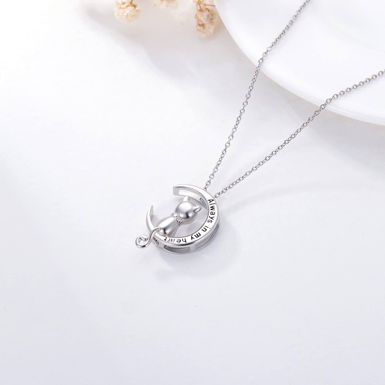 Elephant/Dog/Cat Moon Cremation Urn Necklace for Human Pet Ashes 925 Sterling Silver Keepsake Memorial Locket Holder Jewelry Gift for Women