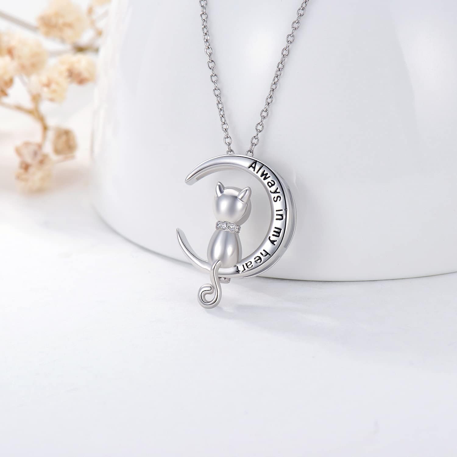Elephant/Dog/Cat Moon Cremation Urn Necklace for Human Pet Ashes 925 Sterling Silver Keepsake Memorial Locket Holder Jewelry Gift for Women
