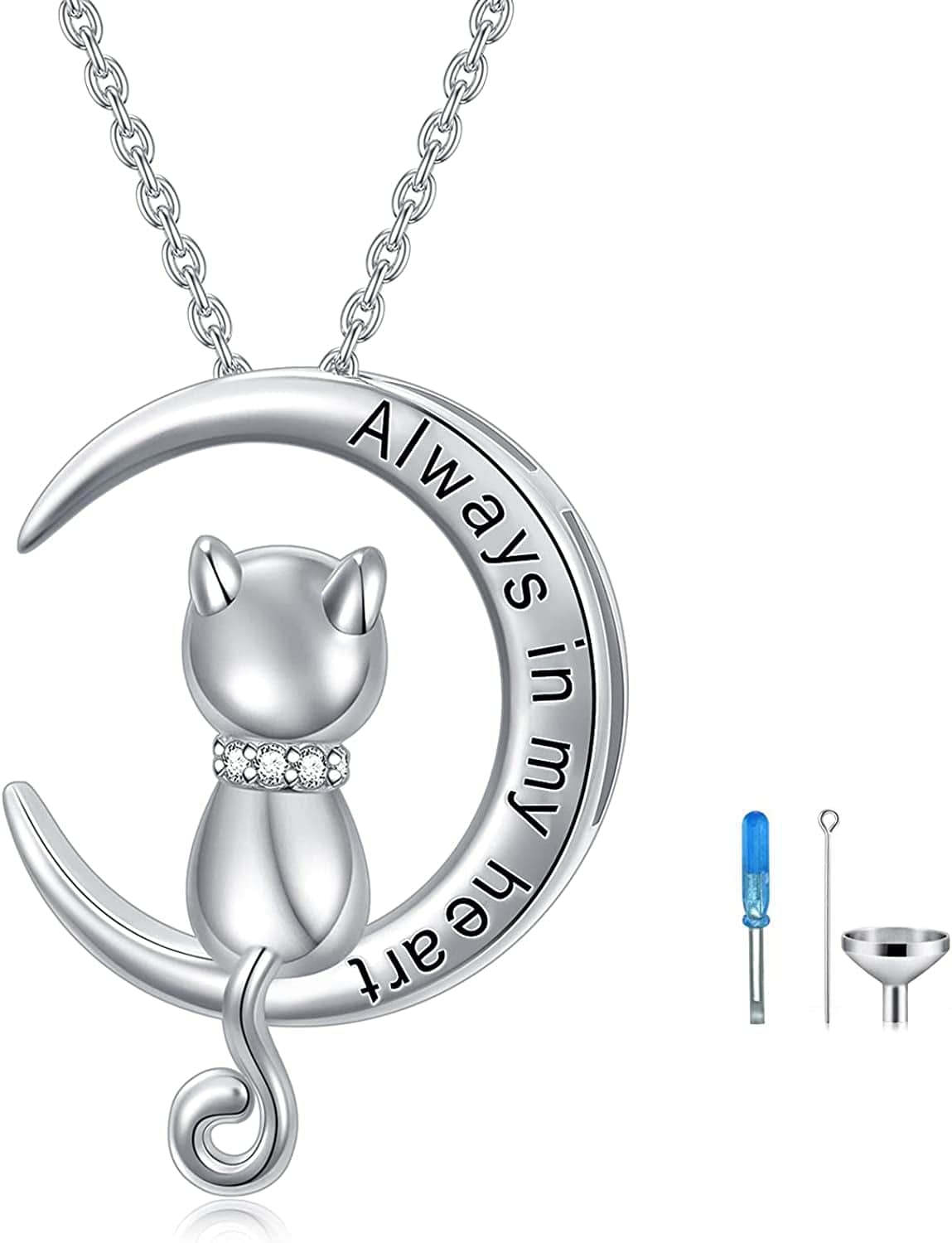 Elephant/Dog/Cat Moon Cremation Urn Necklace for Human Pet Ashes 925 Sterling Silver Keepsake Memorial Locket Holder Jewelry Gift for Women Cat