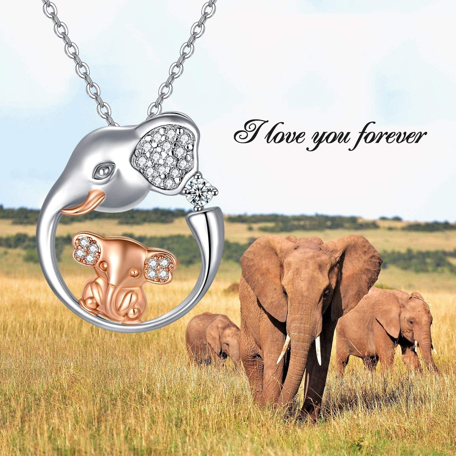 Elephants Family Pendant Necklace Sterling Silver Elephant Jewelry
