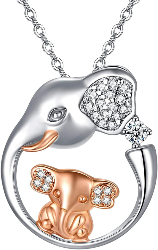 Elephants Family Pendant Necklace Sterling Silver Elephant Jewelry Elephant Family Necklace