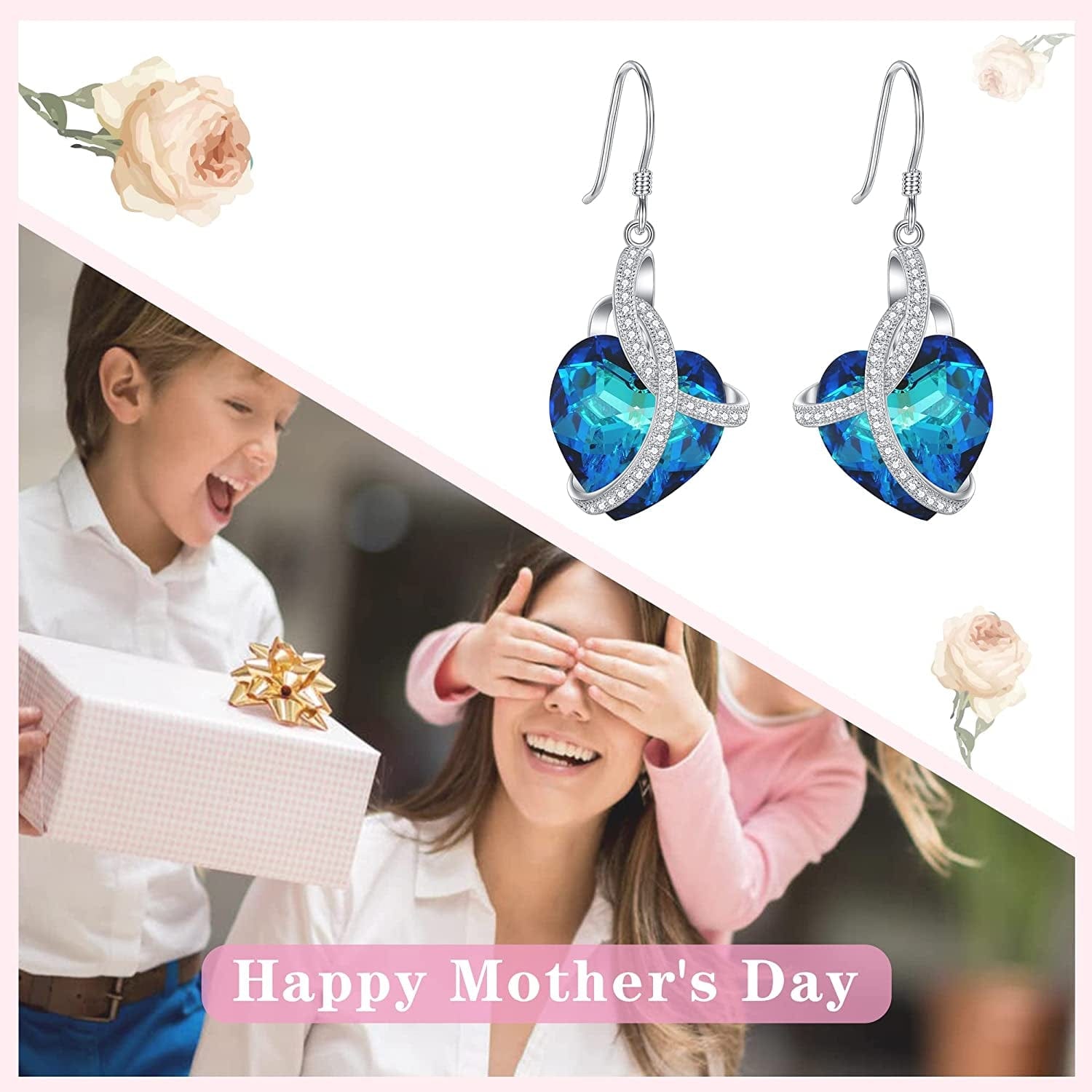 Elequeen 925 Sterling Silver Cz"Courageous Heart" Inspired Hook Drop Earrings Made with Austrian Crystals