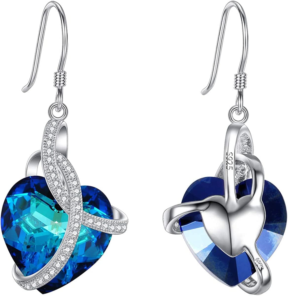 Elequeen 925 Sterling Silver Cz"Courageous Heart" Inspired Hook Drop Earrings Made with Austrian Crystals