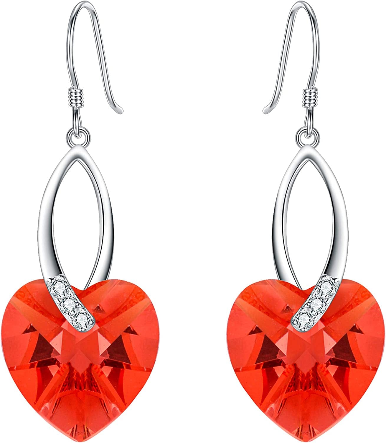 Elequeen 925 Sterling Silver CZ Love Heart French Hook Dangle Earrings Made with Swarovski Crystals Orange