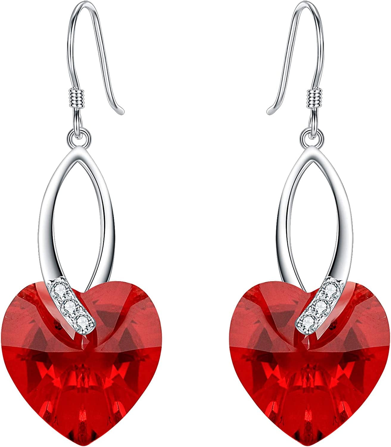 Elequeen 925 Sterling Silver CZ Love Heart French Hook Dangle Earrings Made with Swarovski Crystals Siam Color
