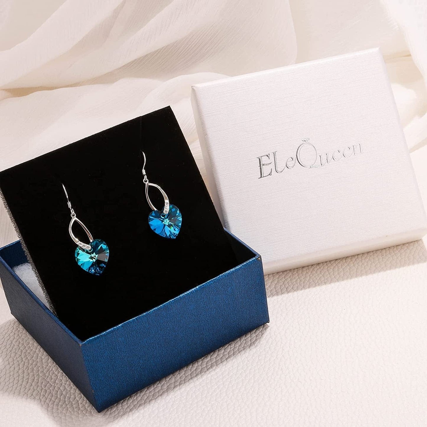 Elequeen 925 Sterling Silver CZ Love Heart French Hook Dangle Earrings Made with Swarovski Crystals