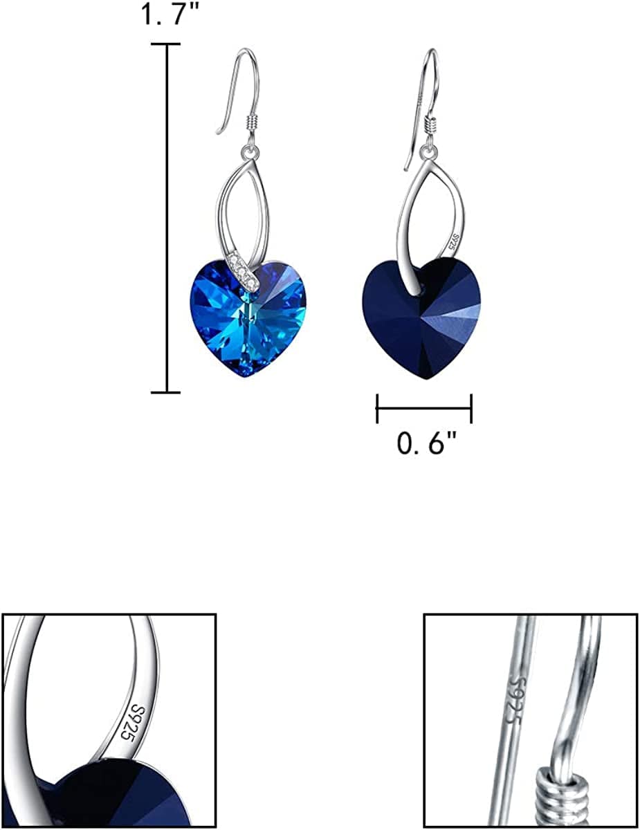 Elequeen 925 Sterling Silver CZ Love Heart French Hook Dangle Earrings Made with Swarovski Crystals