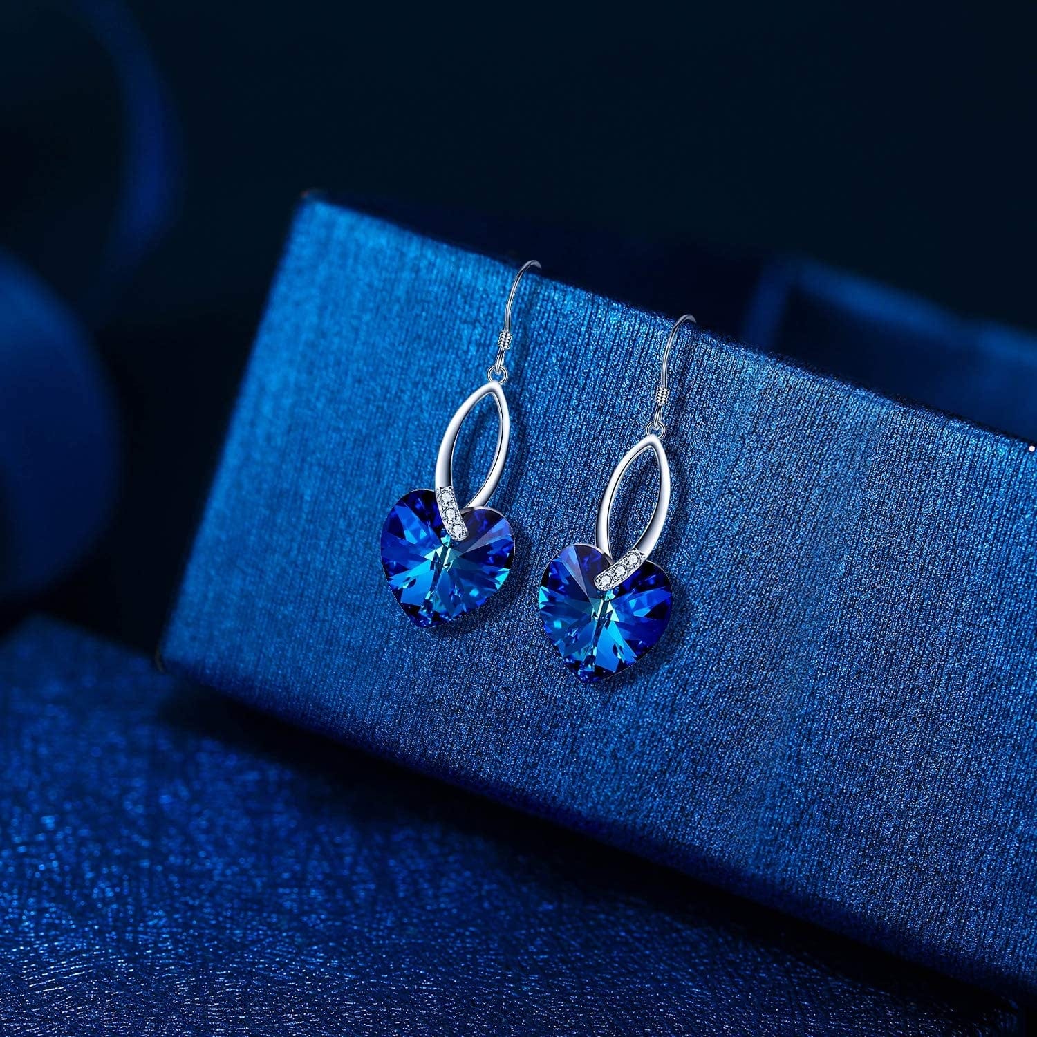 Elequeen 925 Sterling Silver CZ Love Heart French Hook Dangle Earrings Made with Swarovski Crystals