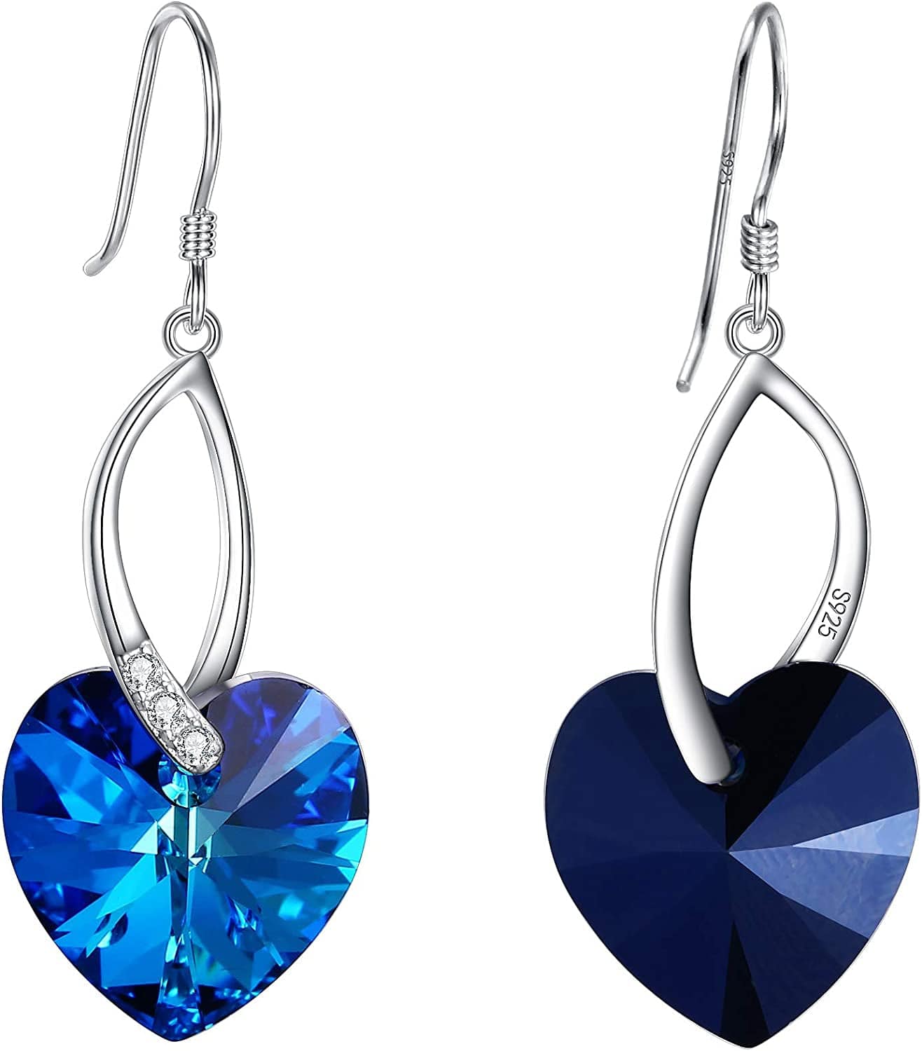 Elequeen 925 Sterling Silver CZ Love Heart French Hook Dangle Earrings Made with Swarovski Crystals