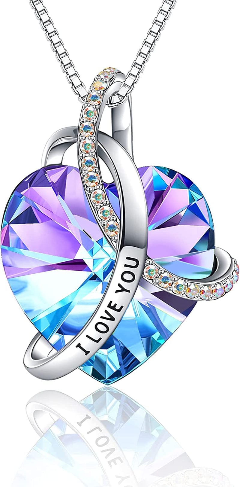 Eleshow I Love You Heart Pendant Birthstone Crystal Necklaces Jewelry Gifts for Women 01 Purple Light