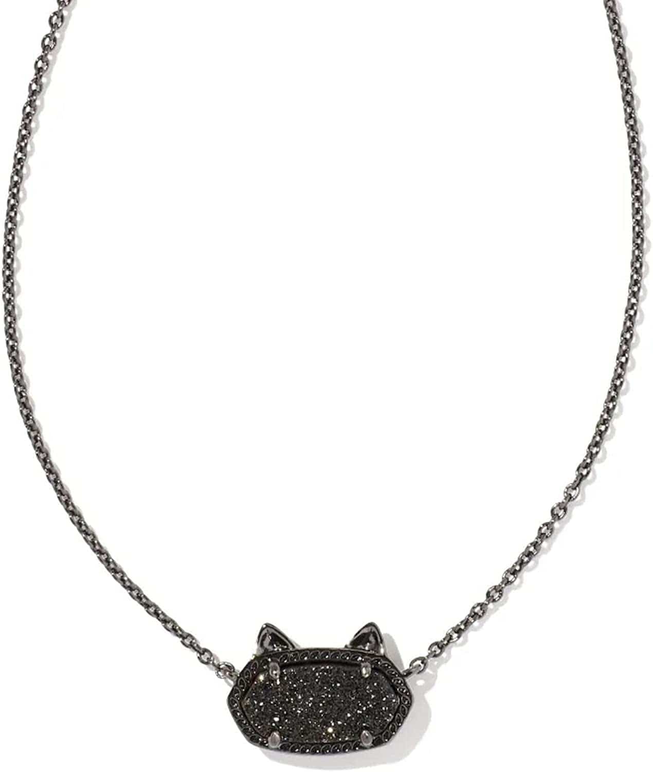 Elisa Cat Pendant Necklace, Fashion Jewelry for Women GUNMETAL - BLACK DRUSY