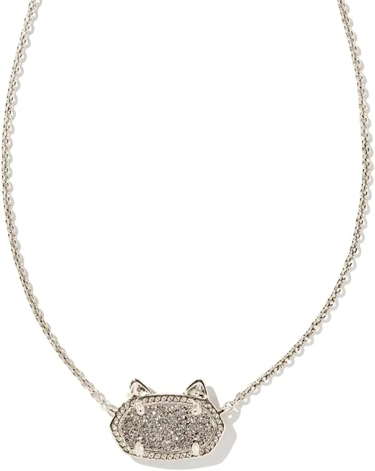 Elisa Cat Pendant Necklace, Fashion Jewelry for Women RHODIUM - PLATINUM DRUSY