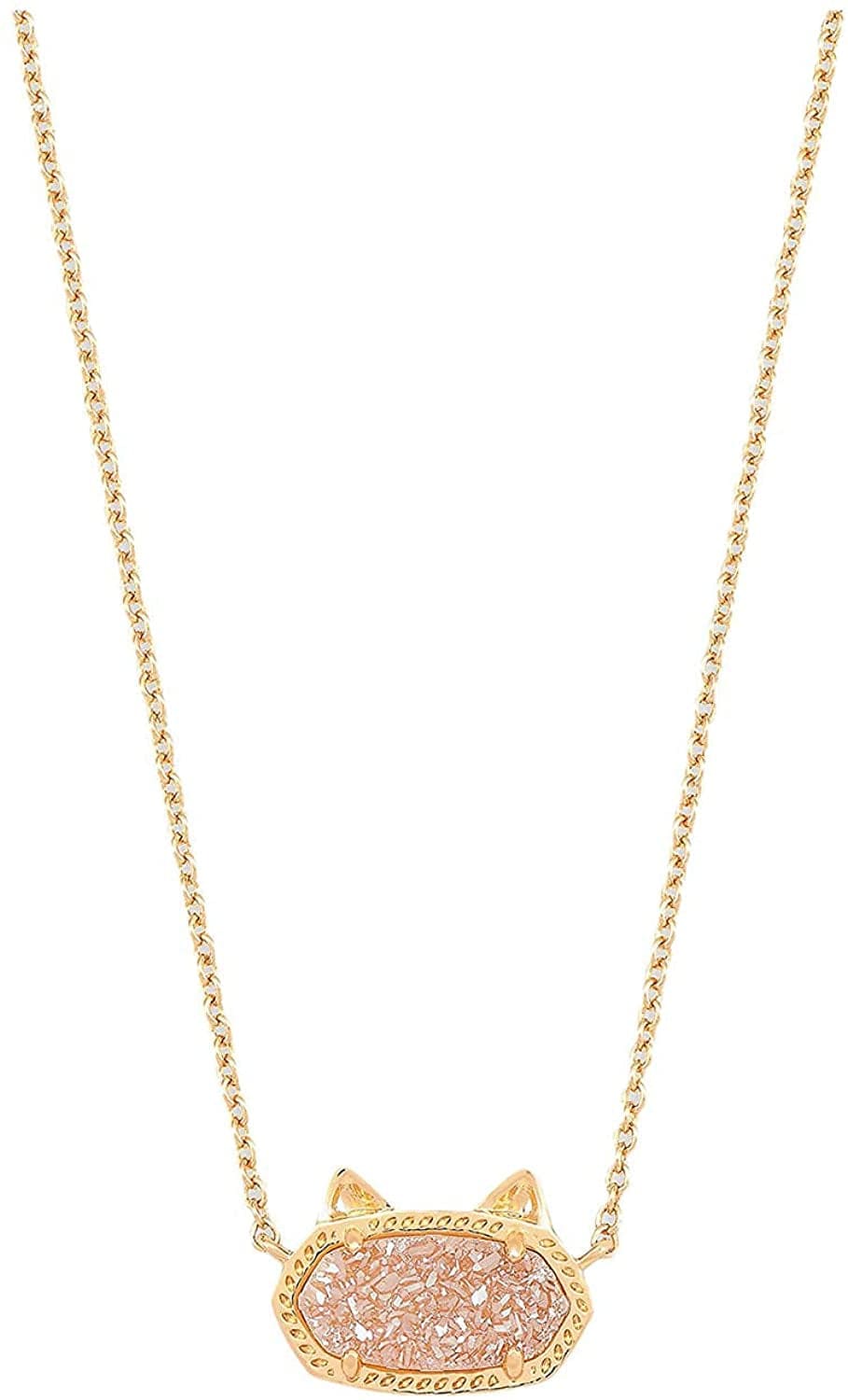 Elisa Cat Pendant Necklace, Fashion Jewelry for Women Rose Gold Sand Drusy