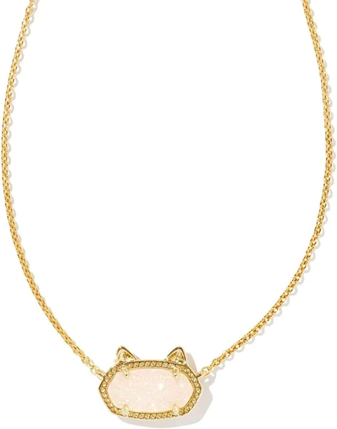 Elisa Cat Pendant Necklace, Fashion Jewelry for Women GOLD - IRIDESCENT DRUSY