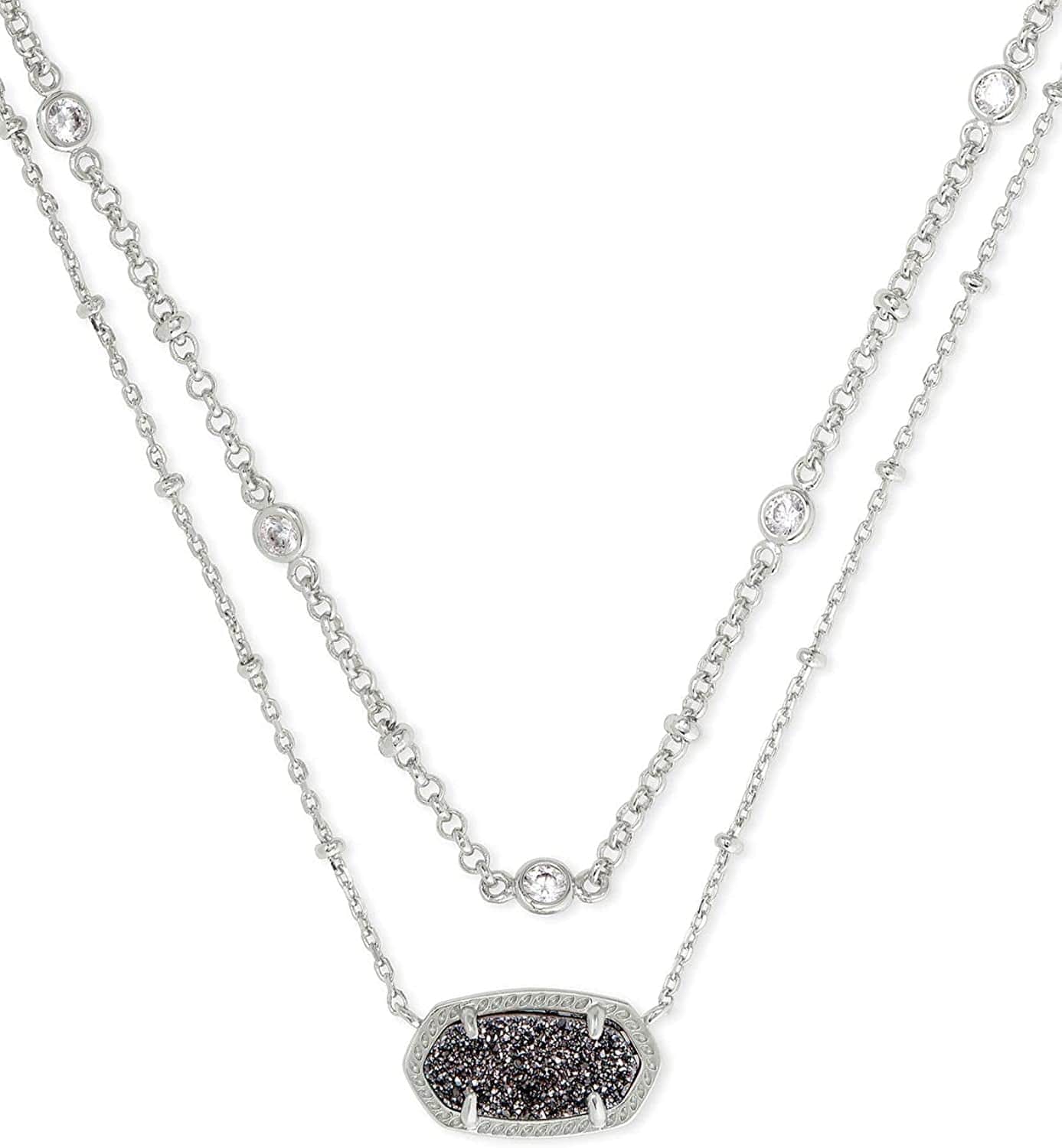 Elisa Crystal Multi Strand Necklace, Fashion Jewelry for Women RHODIUM - PLATINUM DRUSY