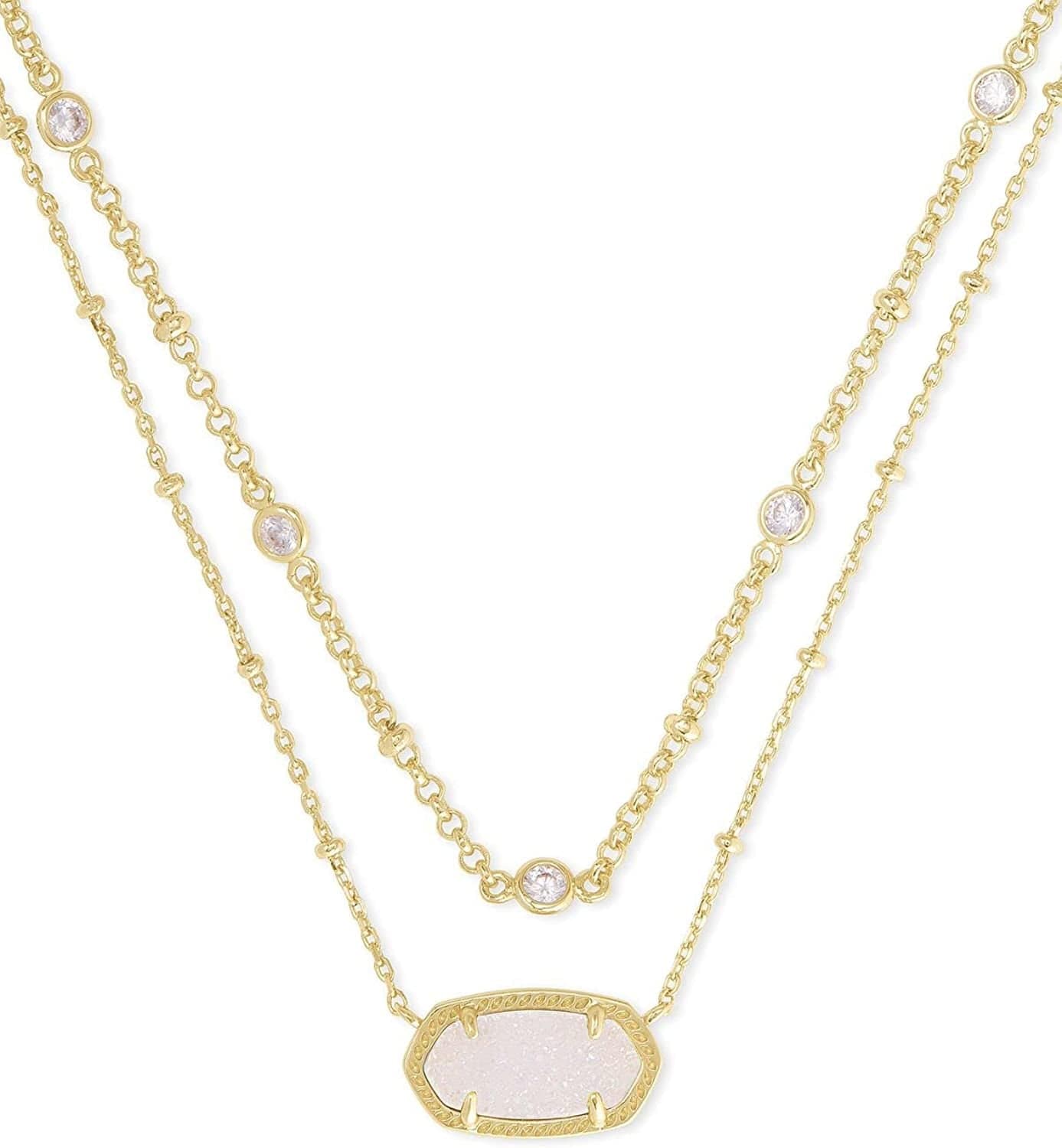 Elisa Crystal Multi Strand Necklace, Fashion Jewelry for Women GOLD - IRIDESCENT DRUSY