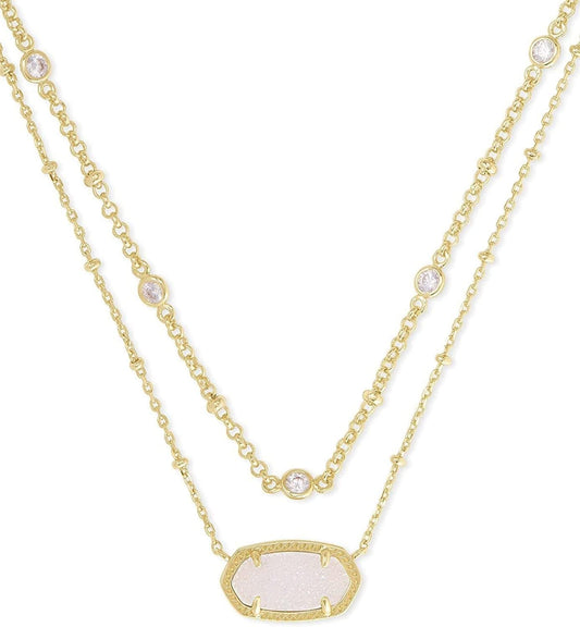 Elisa Crystal Multi Strand Necklace, Fashion Jewelry for Women GOLD - IRIDESCENT DRUSY