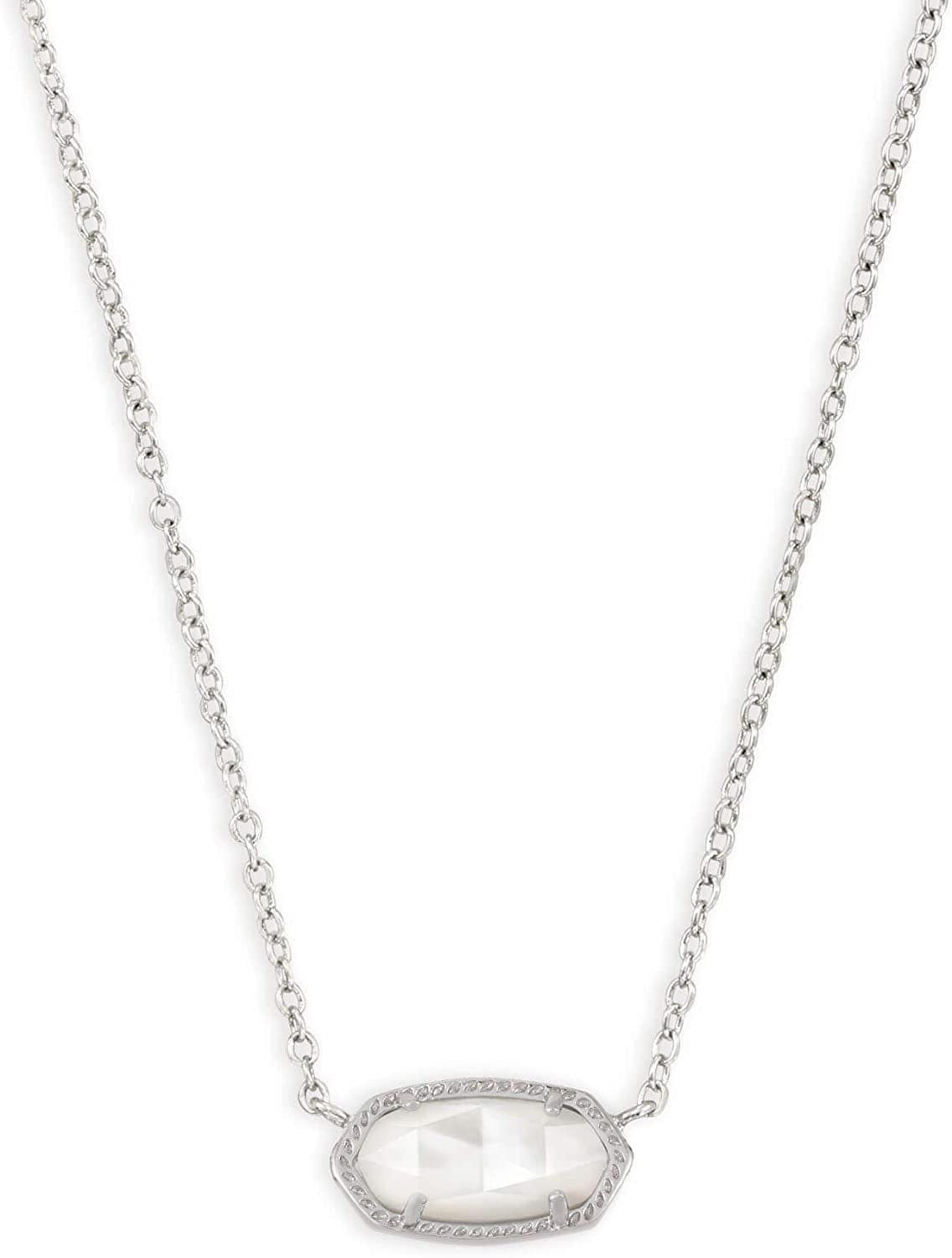 Elisa Pendant Necklace for Women, Fashion Jewelry, 14K Gold-Plated RHODIUM - white MOTHER OF PEARL