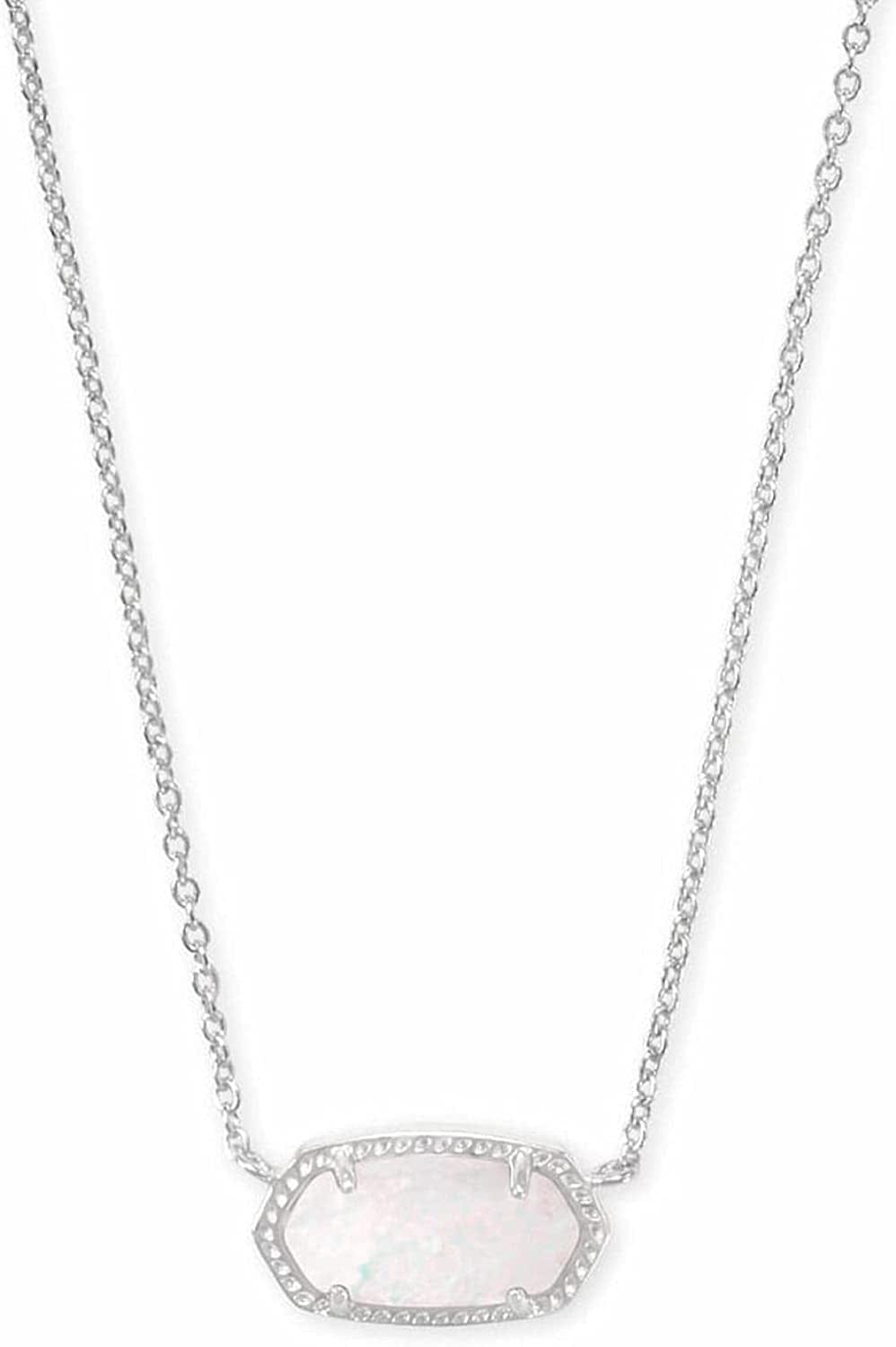 Elisa Pendant Necklace for Women, Fashion Jewelry, 14K Gold-Plated RHODIUM - WHITE OPAL