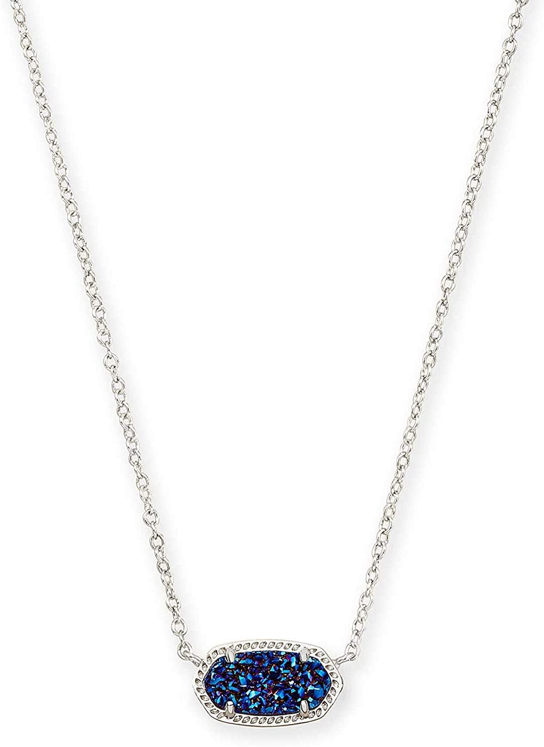 Elisa Pendant Necklace for Women, Fashion Jewelry, 14K Gold-Plated RHODIUM - INDIGO BLUE DRUSY