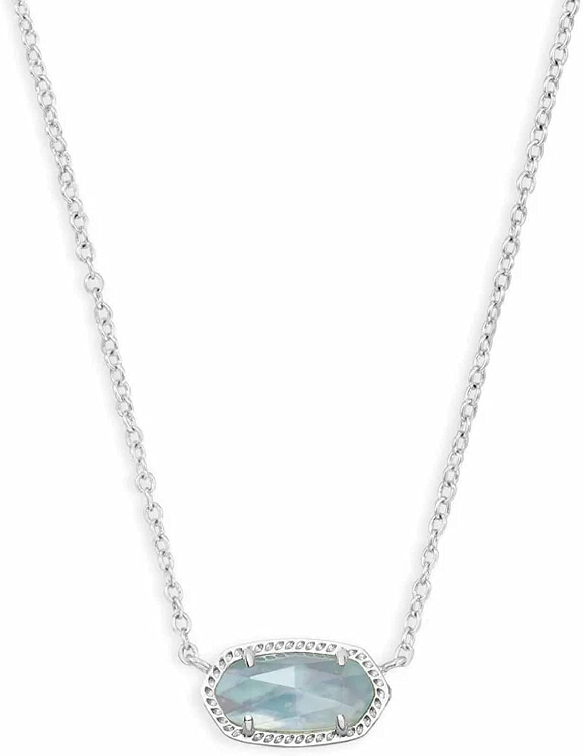 Elisa Pendant Necklace for Women, Fashion Jewelry, 14K Gold-Plated RHODIUM - LIGHT BLUE ILLUSION