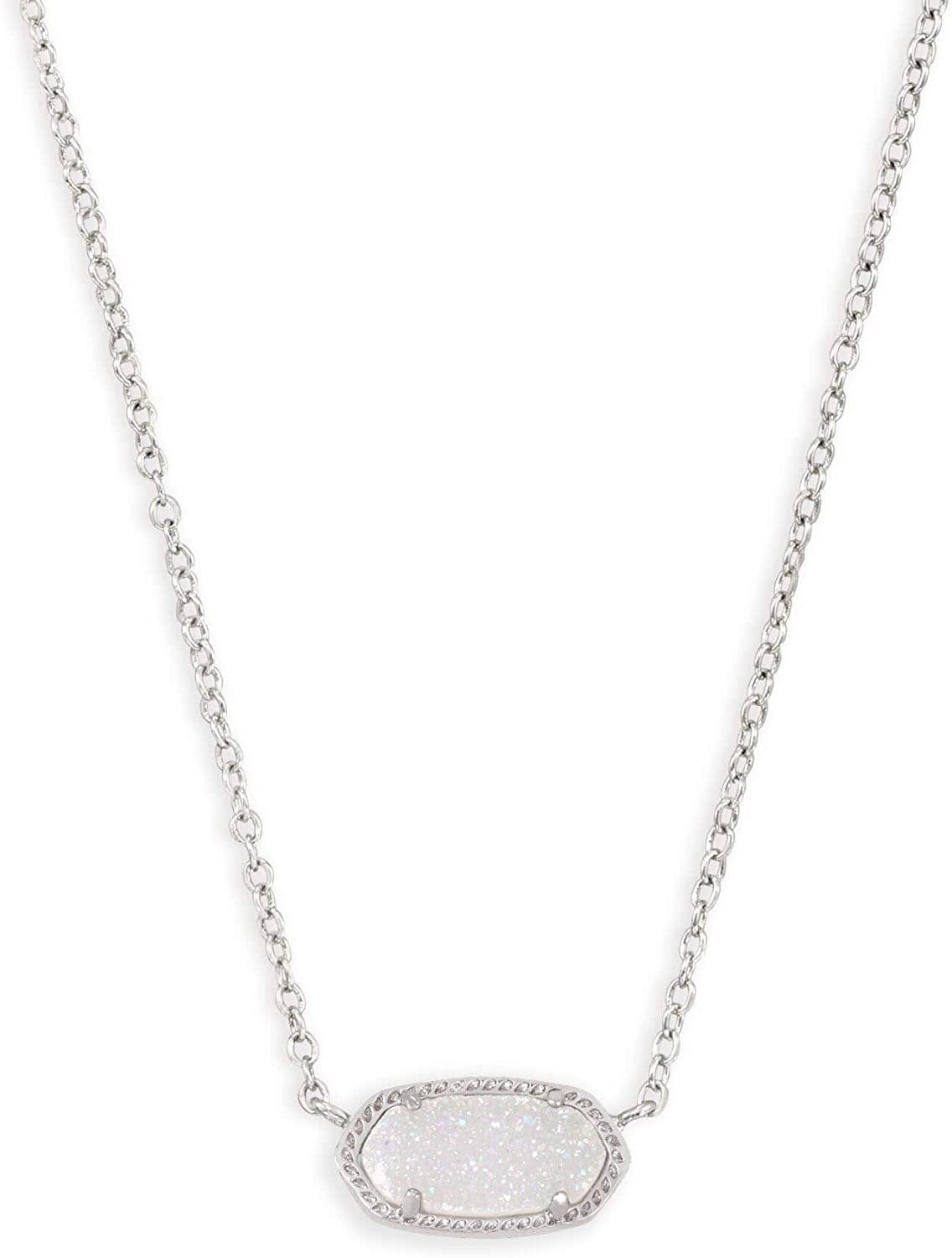 Elisa Pendant Necklace for Women, Fashion Jewelry, 14K Gold-Plated RHODIUM - IRIDESCENT DRUSY