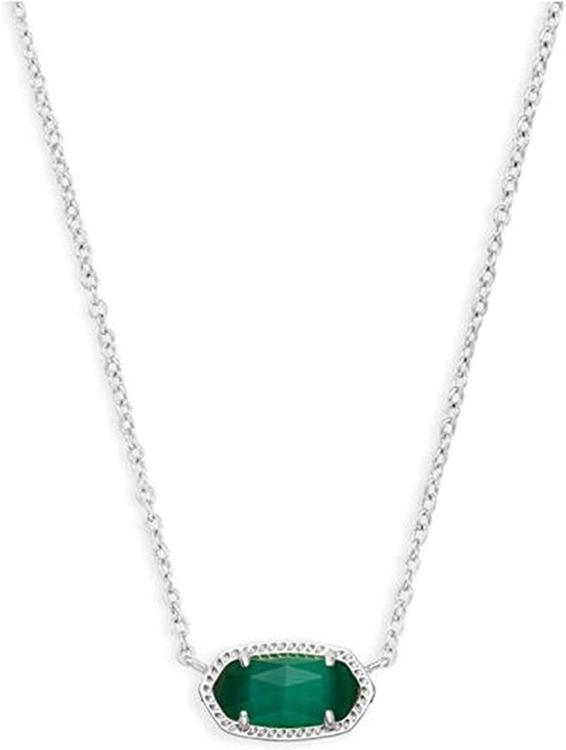 Elisa Pendant Necklace for Women, Fashion Jewelry, 14K Gold-Plated RHODIUM - EMERALD CATS EYE