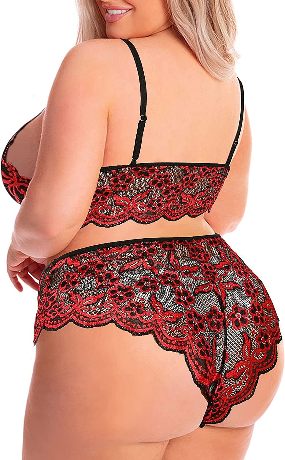 Ella Lust plus Size Sexy Lingerie V-Neck High Waist Floral Lace Criss Cross Bra and Panty 2 Piece Set No Underwire