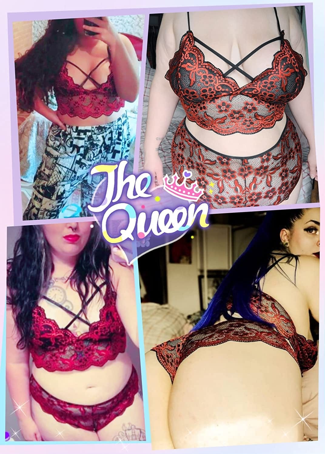 Ella Lust plus Size Sexy Lingerie V-Neck High Waist Floral Lace Criss Cross Bra and Panty 2 Piece Set No Underwire