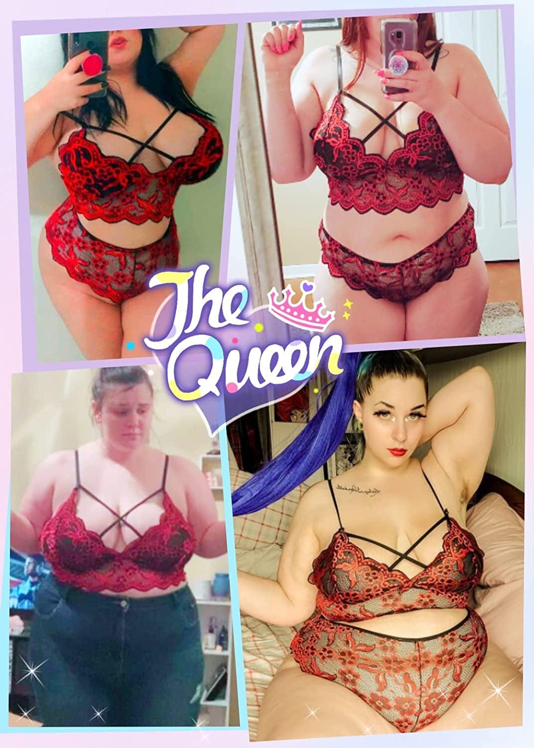 Ella Lust plus Size Sexy Lingerie V-Neck High Waist Floral Lace Criss Cross Bra and Panty 2 Piece Set No Underwire