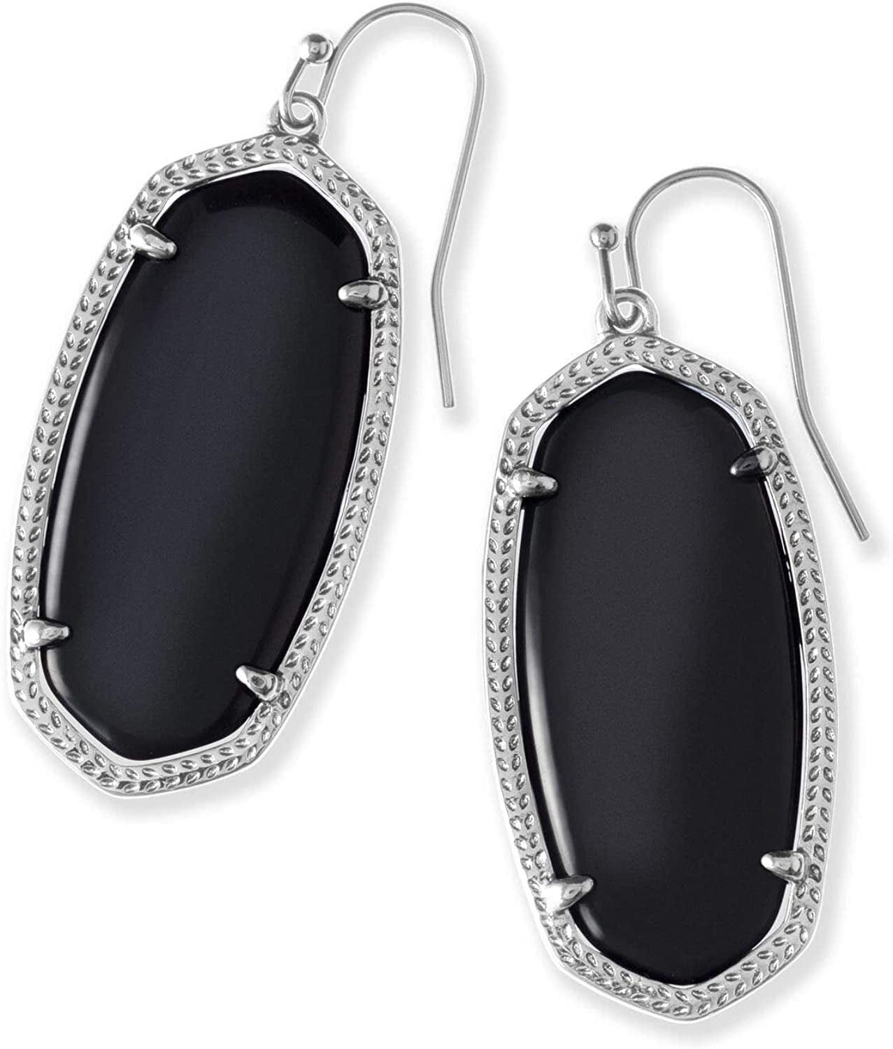 Elle Drop Earrings for Women RHODIUM - BLACK OPAQUE GLASS