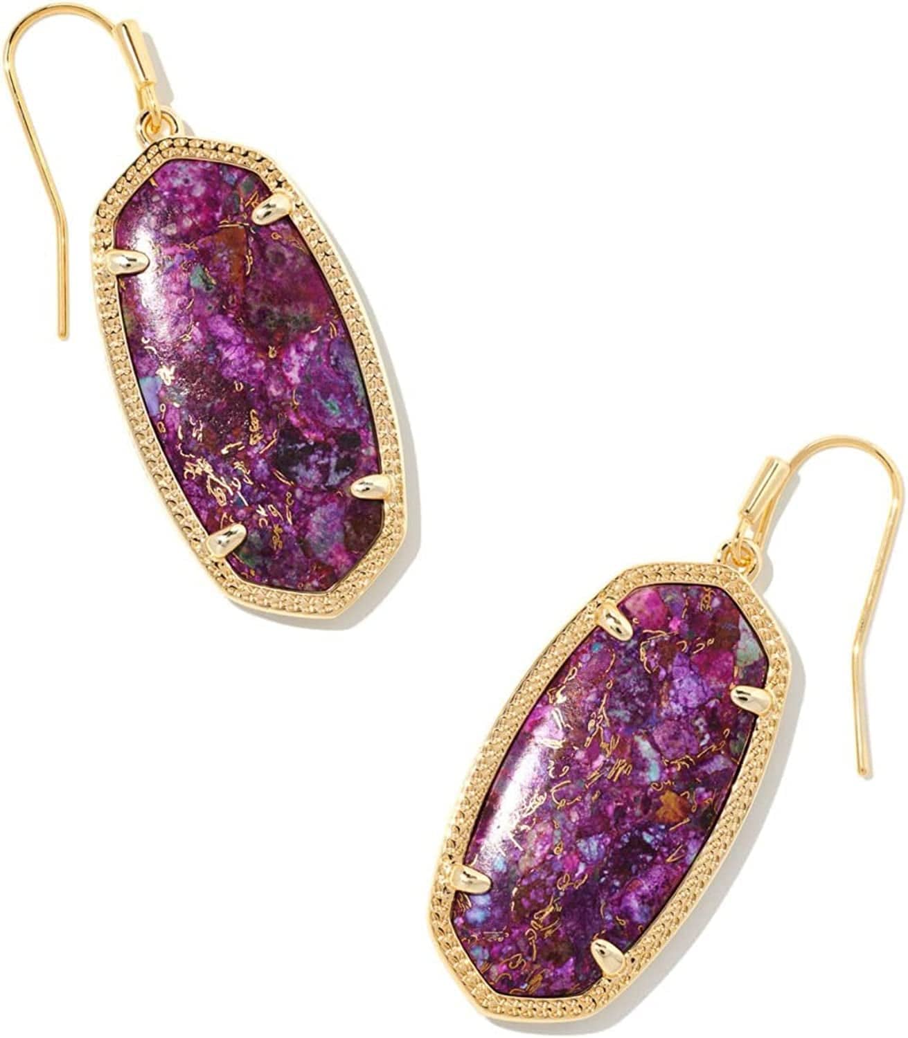 Elle Drop Earrings for Women Gold Bronze Veined Purple Turquoise Magnesite