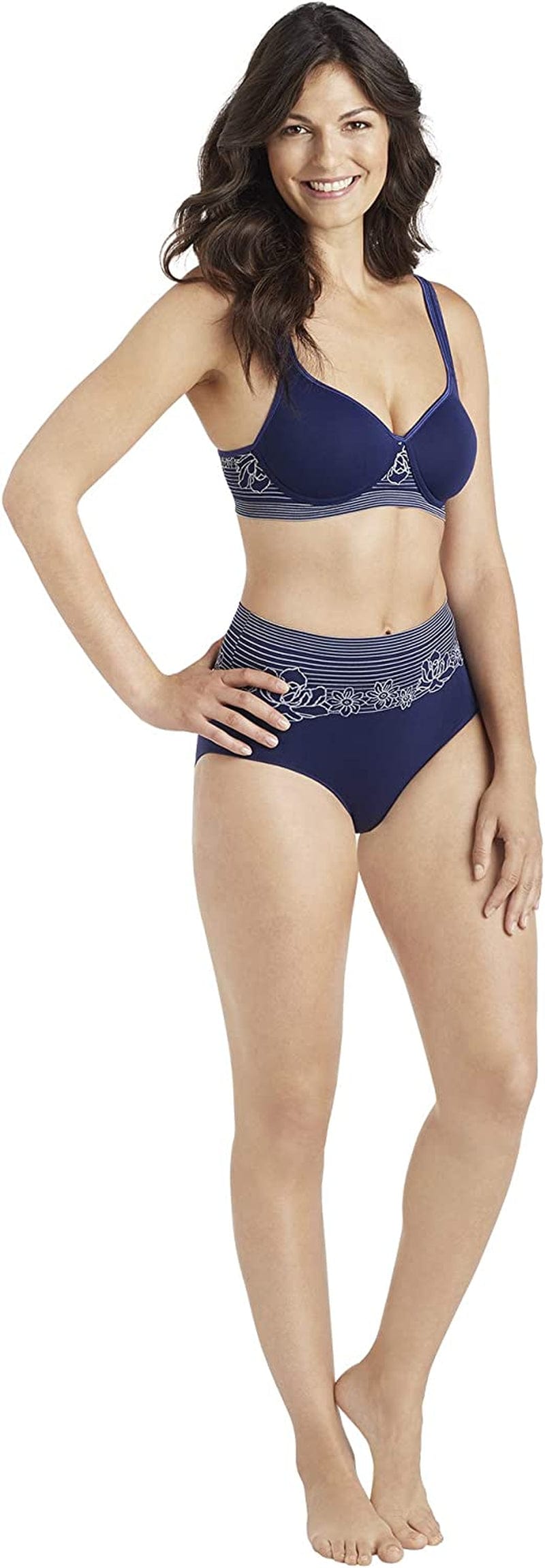 ELLEN TRACY Company Seamless Curves Floral Wirefree Comfort Bra Navy/Platinum / 34D