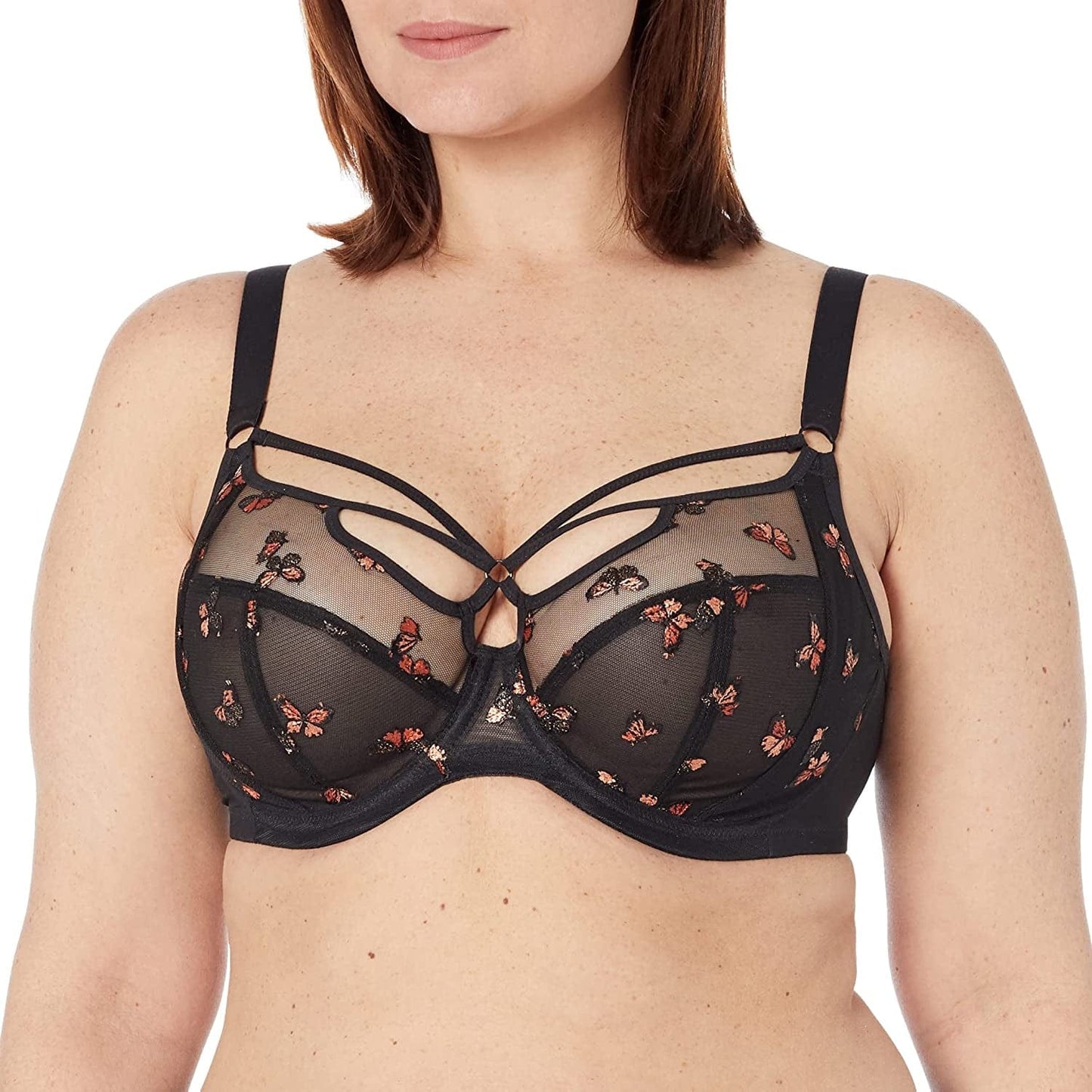 Elomi Sachi Strappy Underwire Plunge Bra Bra Black Butterfly / 42GG