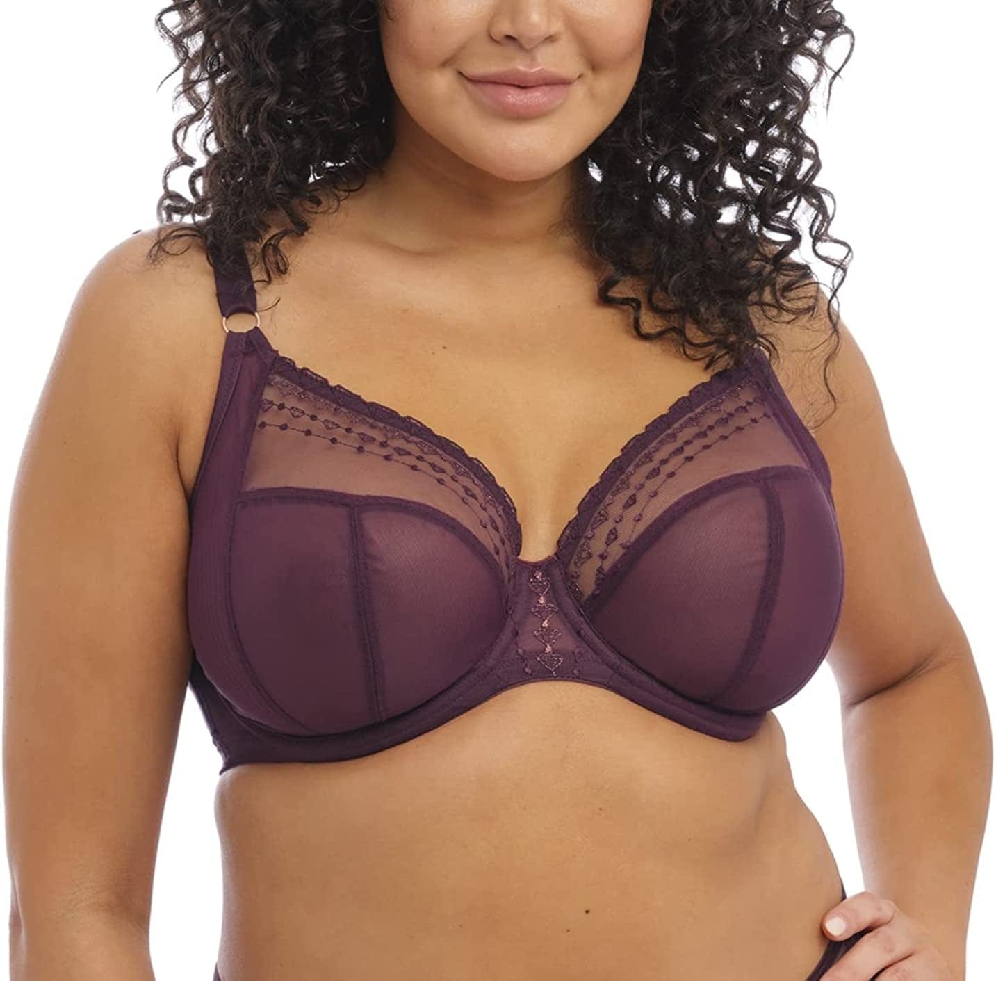 Elomi Women'S Matilda Unlined Plunge Underwire Bra with J-Hook Wine Diamond / Matilda Unlined Plunge Underwire Bra With J-hook / 34G