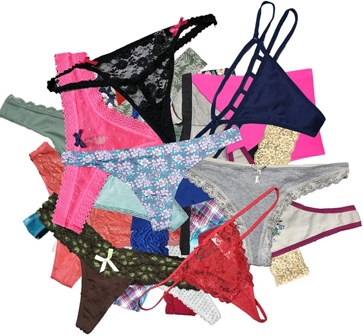 EMBEK Variety of Womens Underwear Pack T-Back Thong Bikini Hipster Briefs Cotton Lace Panties 6 Pcs / Large