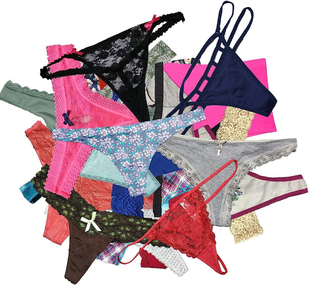 EMBEK Variety of Womens Underwear Pack T-Back Thong Bikini Hipster Briefs Cotton Lace Panties 6 Pcs / X-Large